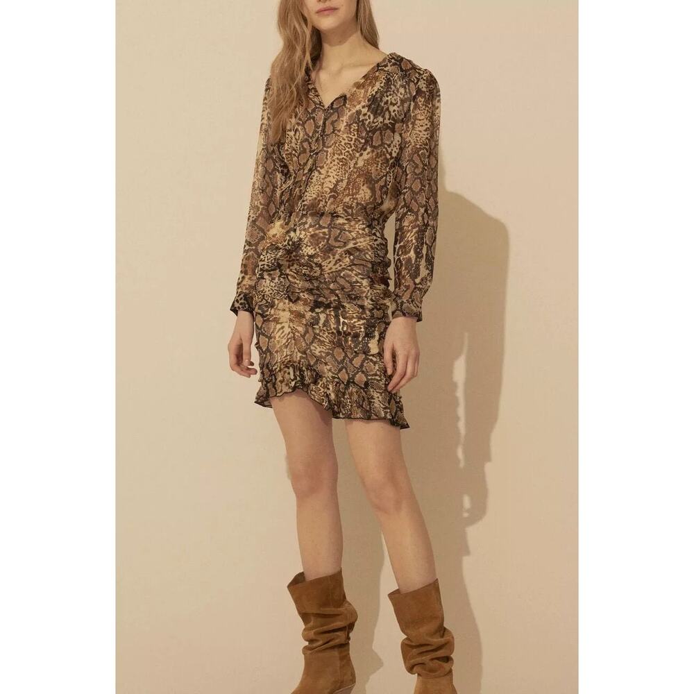 ba&sh | Rackel Ruched Snake-Print Georgette Mini Dress